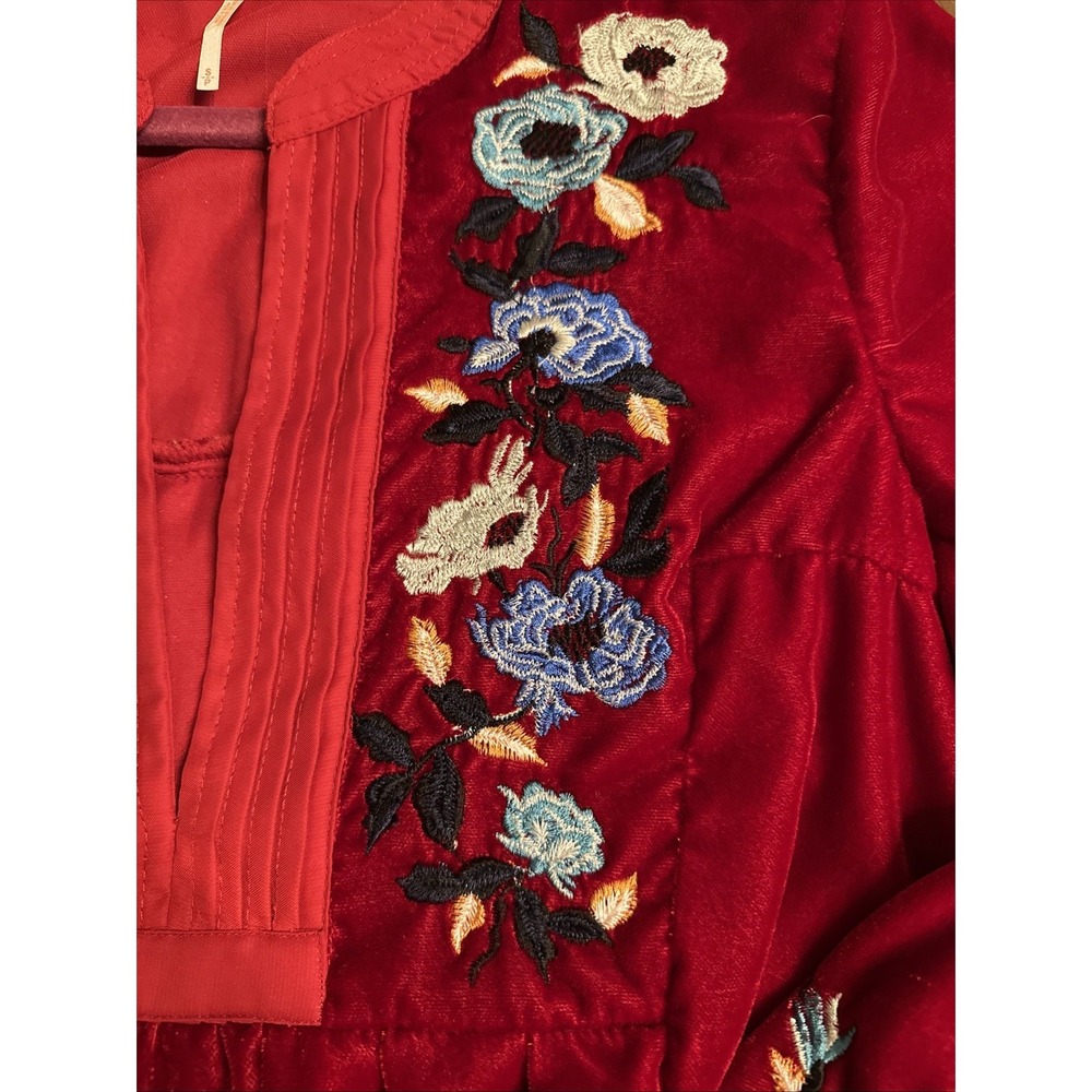 Free People Red Velvet Mini Dress Embroidered Details Size Small - Picture 13 of 13